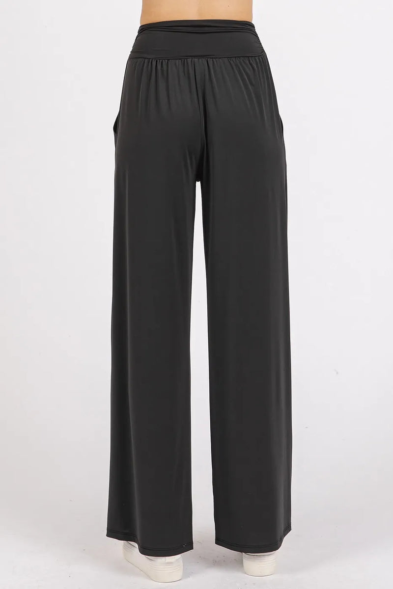 Mittoshop Stretch Banded Waist Wide Leg Pants with Pockets - Brittney MADE
