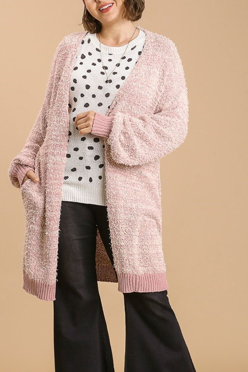 Umgee Full Size Ribbed Hem Open Front Longline Cardigan Plus Size - Brittney MADE