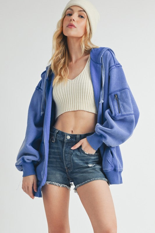 Aemi + Co Exposed Seam Zip Up Drawstring Hooded Jacket - Brittney MADE