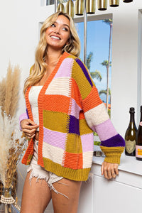 BiBi Checkered Color Block Sweater Cardigan - Brittney MADE