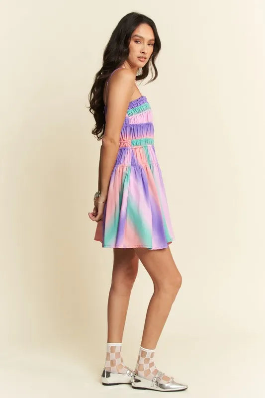 Davi & Dani Multi Color Ombre Printed Bodice Button Up Dress - Brittney MADE