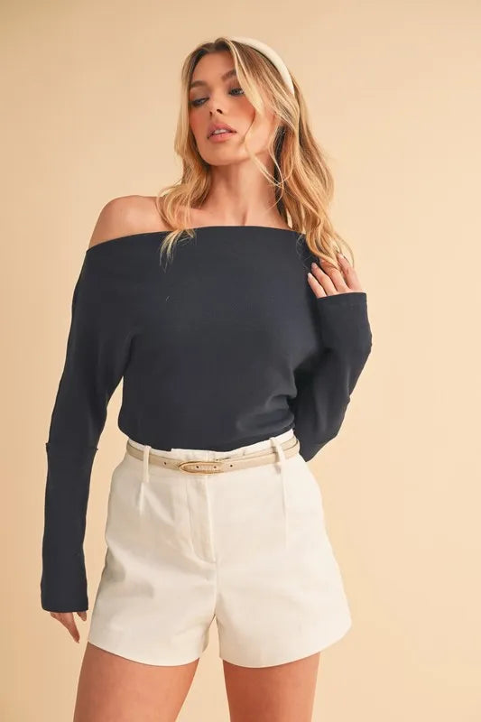 Aemi + Co One Shoulder Long Sleeve Knit Top - Brittney MADE