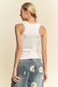 Davi & Dani Rhinestone Lace Trim Detail Tank - Brittney MADE