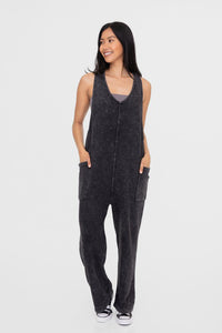 Mono B Mineral-Washed V Neck Overalls with Pockets - Brittney MADE