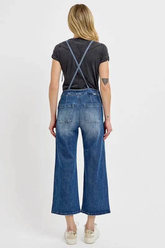 RISEN Full Size Knotted Strap Denim Overalls with Pockets Plus Size - Brittney MADE