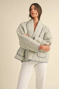 MABLE Floral Printed Quilted Open Front Jacket - Brittney MADE