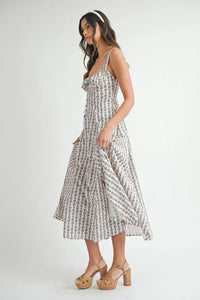 MABLE Floral Print Bustier Back Lace Up Midi Dress - Brittney MADE