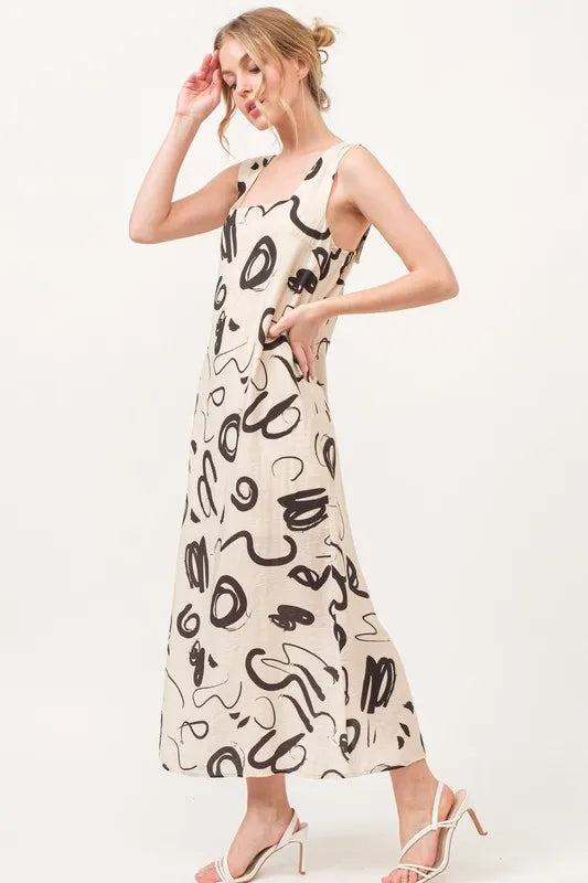 And The Why Square Neck Abstract Printed Maxi Dress - Brittney MADE