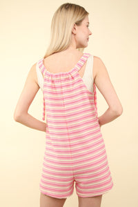 VERY J Tie Shoulder Front Pocket Striped Contrast Romper - Brittney MADE