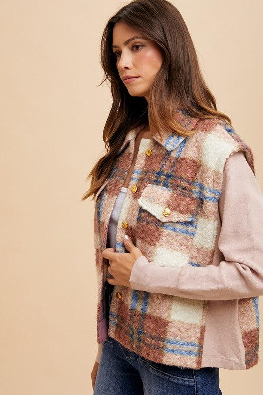 Annie Wear Faux Fur Plaid Button Up Jacket - Brittney MADE