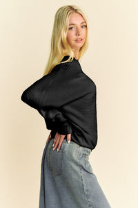 Davi & Dani Round Neck Batwing Sleeve Sweater - Brittney MADE