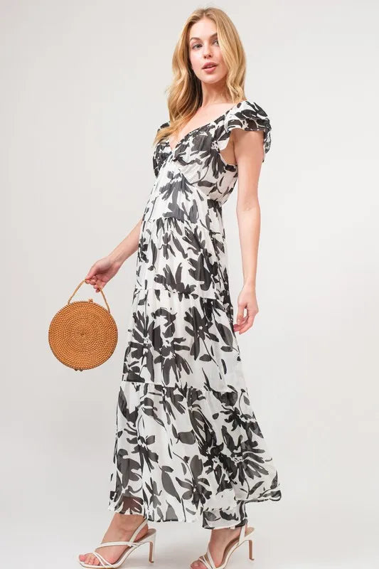 And The Why Ruffled Sleeve Tiered Floral Print Maxi Dress - Brittney MADE