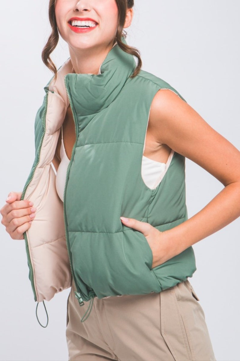 Love Tree Zip Up Cropped Contrast Reversible Vest - Brittney MADE