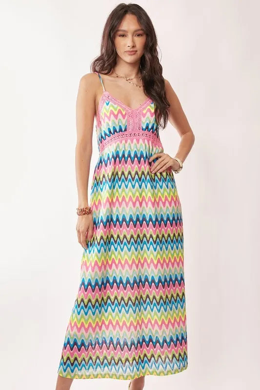 Davi & Dani Multi Color Crochet Lace Midi Dress - Brittney MADE