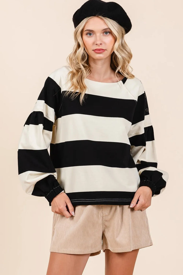 Mittoshop Striped Snap Shoulder Long Sleeve T-Shirt - Brittney MADE