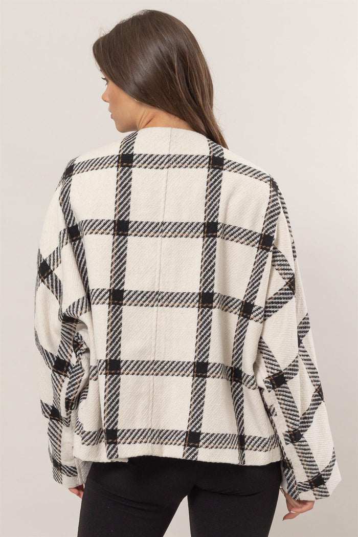 HYFVE Plaid Long Sleeve Jacket with Side Slit Pockets - Brittney MADE