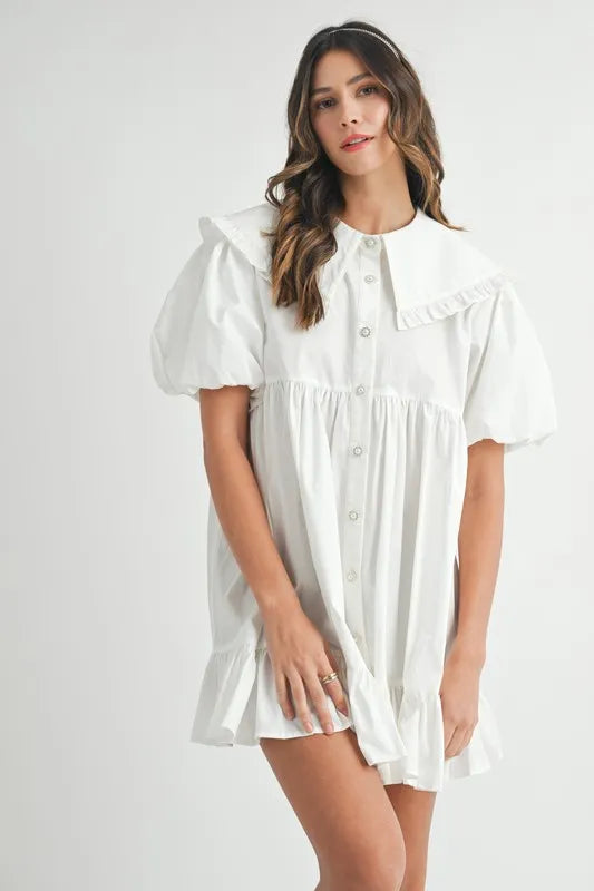 MABLE Ruffled Hem Peter Pan Collar Button Down Mini Dress - Brittney MADE
