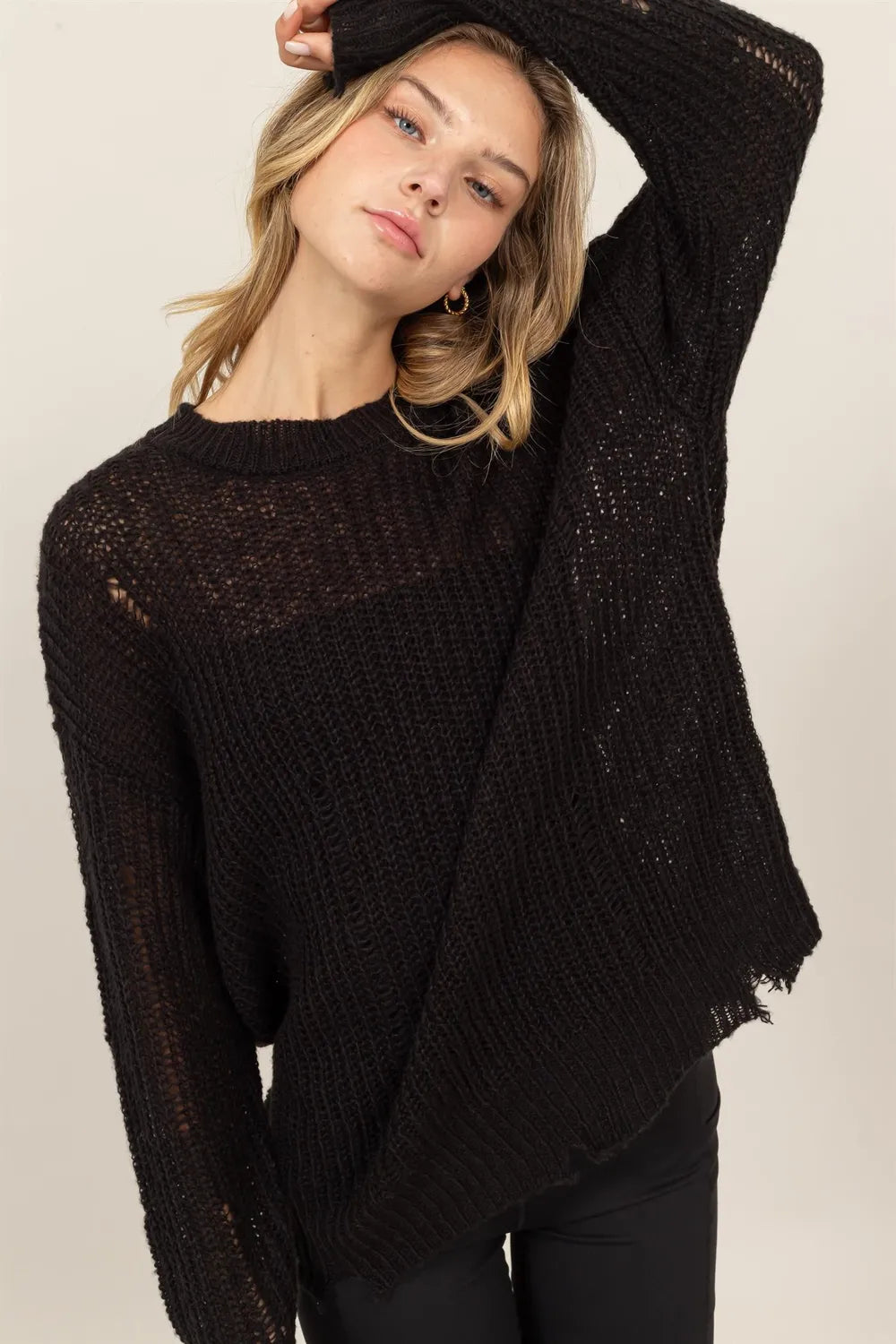 HYFVE Distressed Long Sleeve Knit Top - Brittney MADE