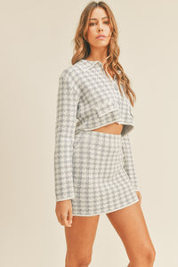 MABLE Houndstooth Cropped Knit Cardigan and Mini Skirt Set - Brittney MADE