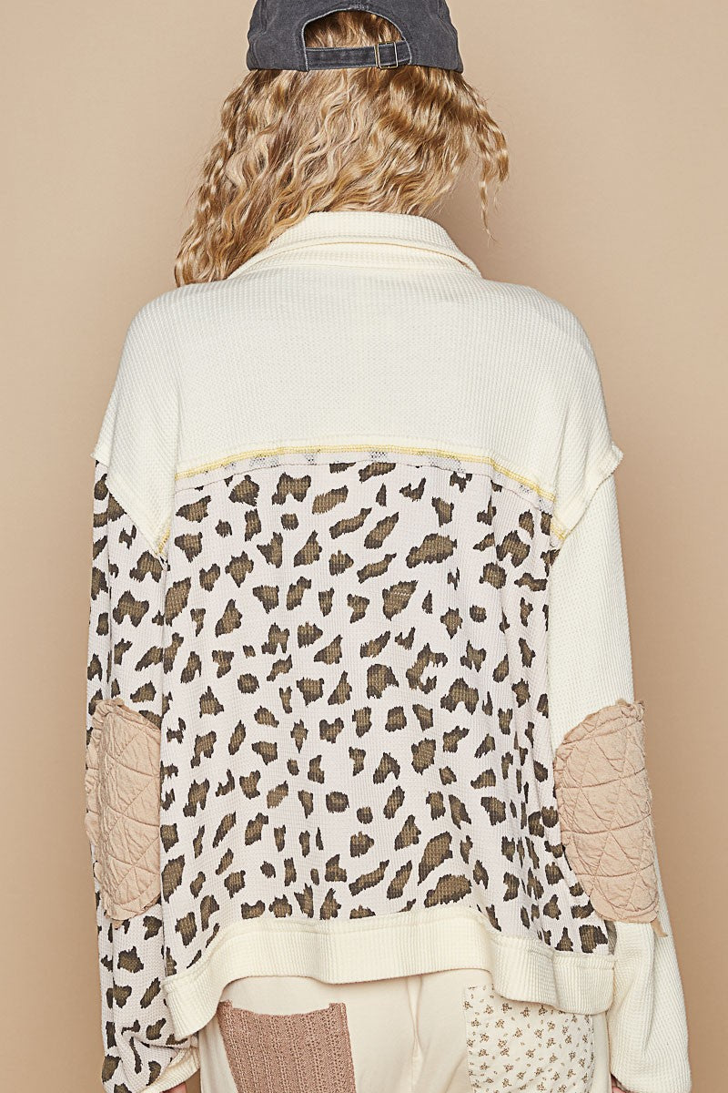 POL Leopard Exposed Seam Button Up Quilted Jacket - Brittney MADE