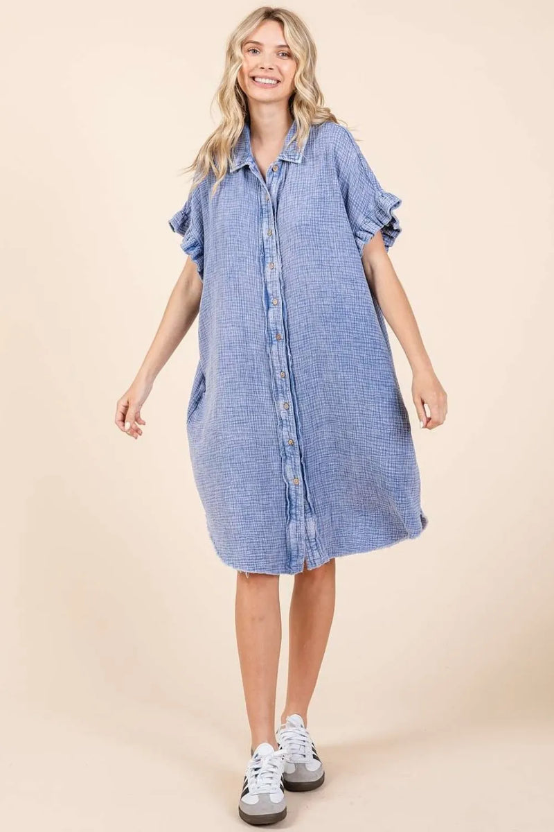 Mittoshop Mineral Wash Cotton Gauze Mini Shirt Dress - Brittney MADE