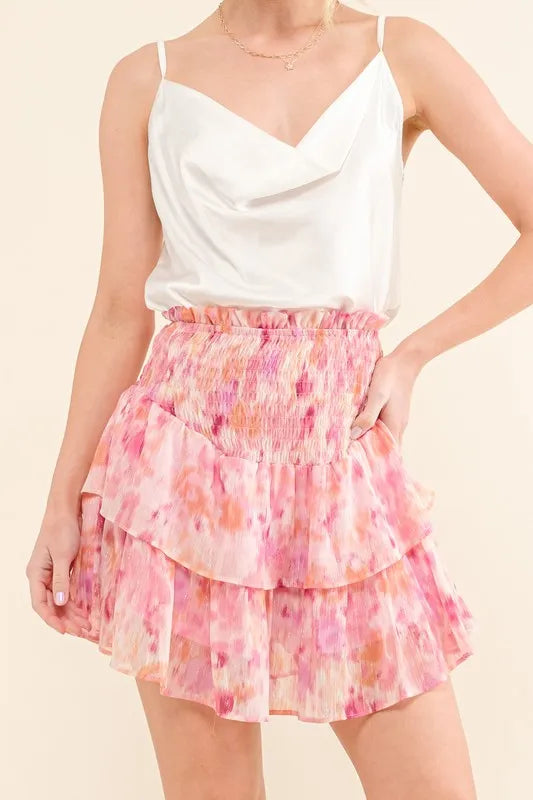 And The Why Printed Lurex Smocked Waist Tiered Skort - Brittney MADE