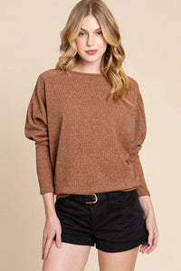 BOMBOM Drop Shoulder Long Sleeve Knit Top - Brittney MADE