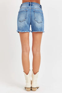 RISEN Front Slit Raw Hem Denim Shorts - Brittney MADE