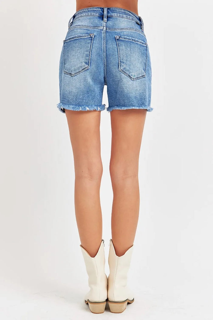 RISEN Front Slit Raw Hem Denim Shorts - Brittney MADE