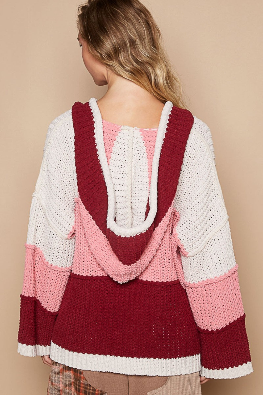 POL Color Block Long Sleeve Hooded Sweater - Brittney MADE