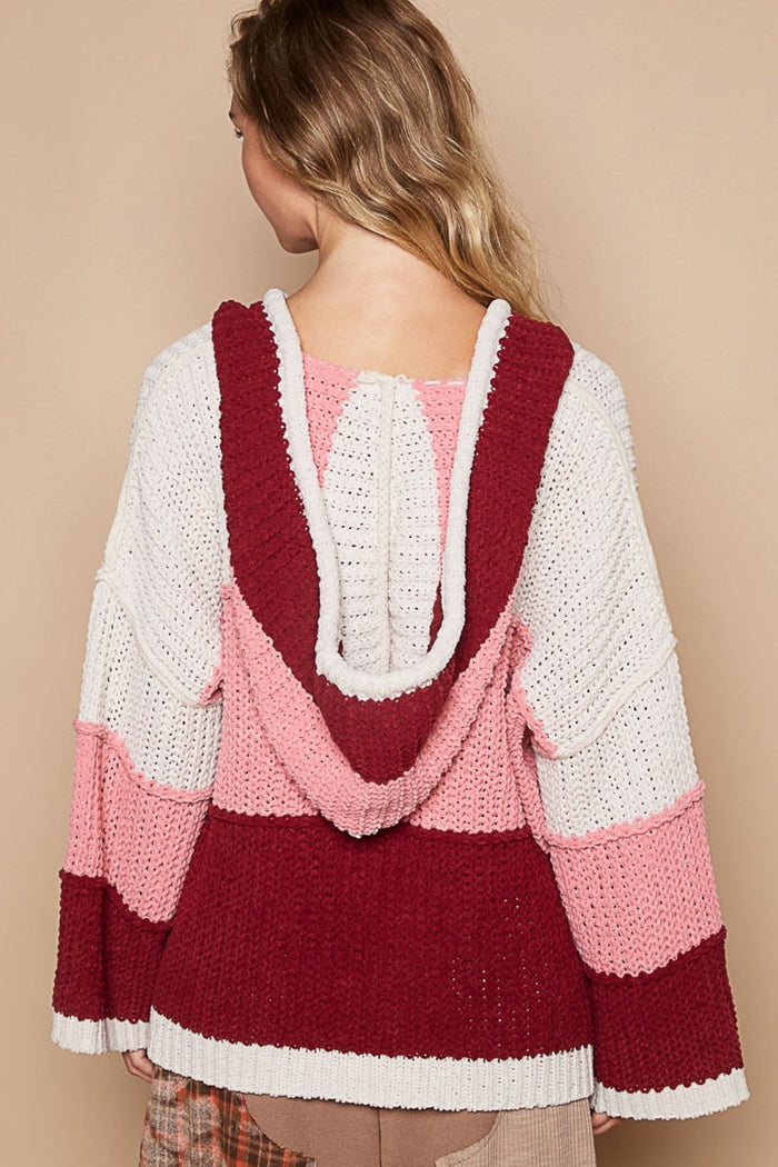 POL Color Block Long Sleeve Hooded Sweater - Brittney MADE