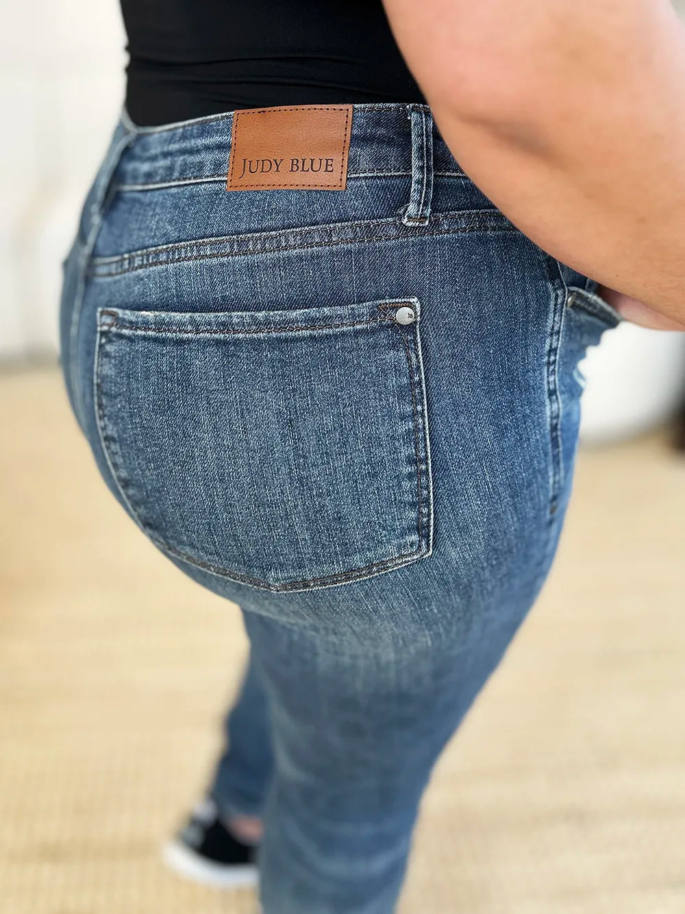 Judy Blue Full Size Mid Waist Distressed Slim Jeans - Brittney MADE