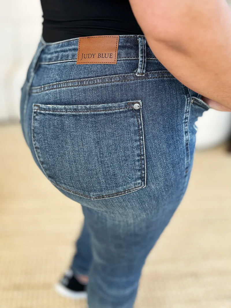 Judy Blue Full Size Mid Waist Distressed Slim Jeans - Brittney MADE