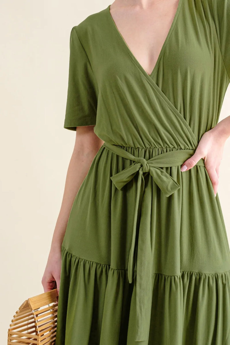 And The Why Soft Short Sleeve Tiered Midi Dress - Brittney MADE