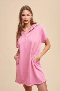 Annie Wear Mineral Washed Johnny Collar Short Sleeve Dress - Brittney MADE