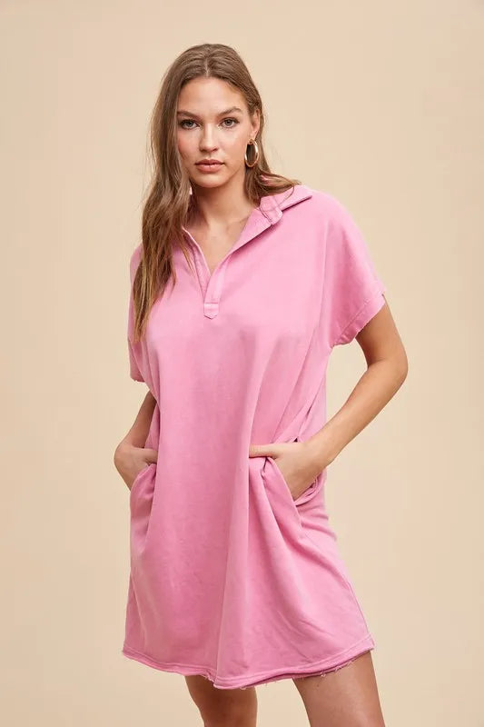 Annie Wear Mineral Washed Johnny Collar Short Sleeve Dress - Brittney MADE