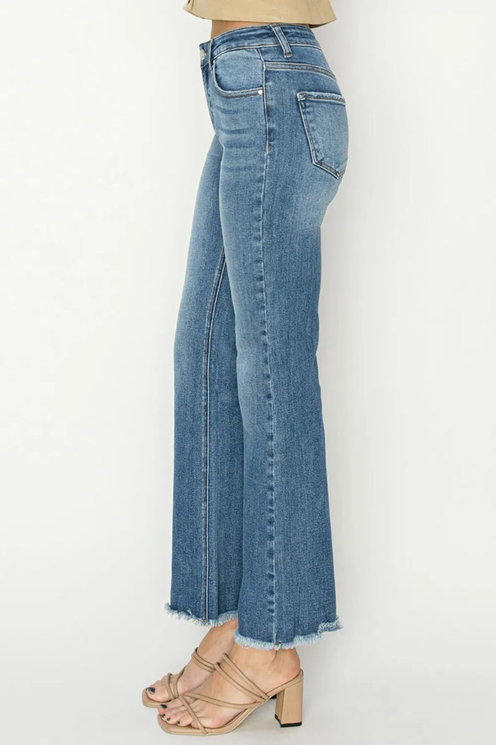 RISEN Mid-Rise Frayed Hem Bootcut Jeans - Brittney MADE
