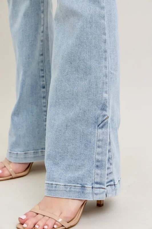 Judy Blue Full Size Tummy Control Vintage Wash Side Slit Slim Boot Jeans Plus Size - Brittney MADE