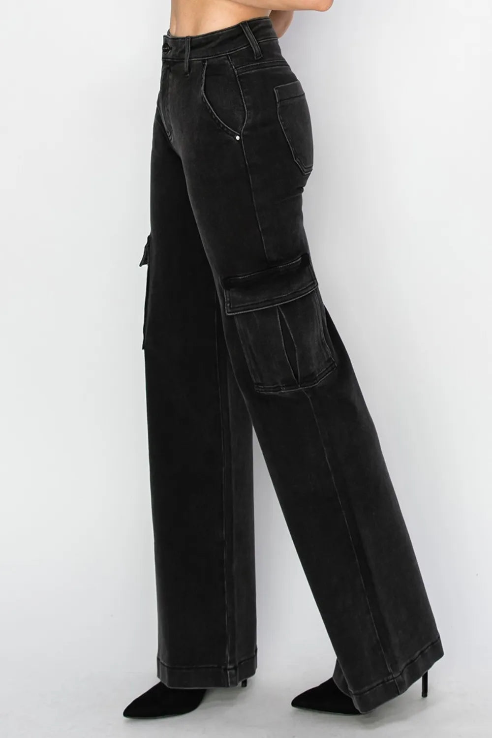 Risen Full Size High Rise Wide Leg Cargo Jeans - Brittney MADE