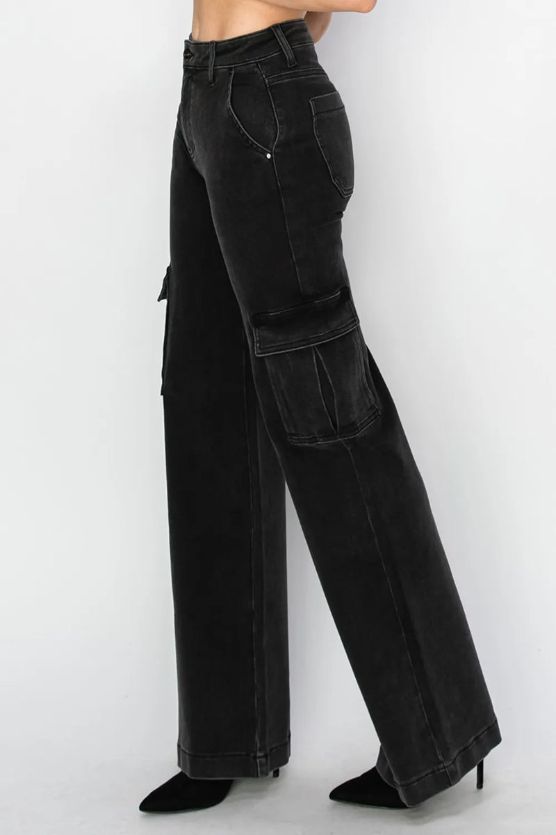 Risen Full Size High Rise Wide Leg Cargo Jeans - Brittney MADE