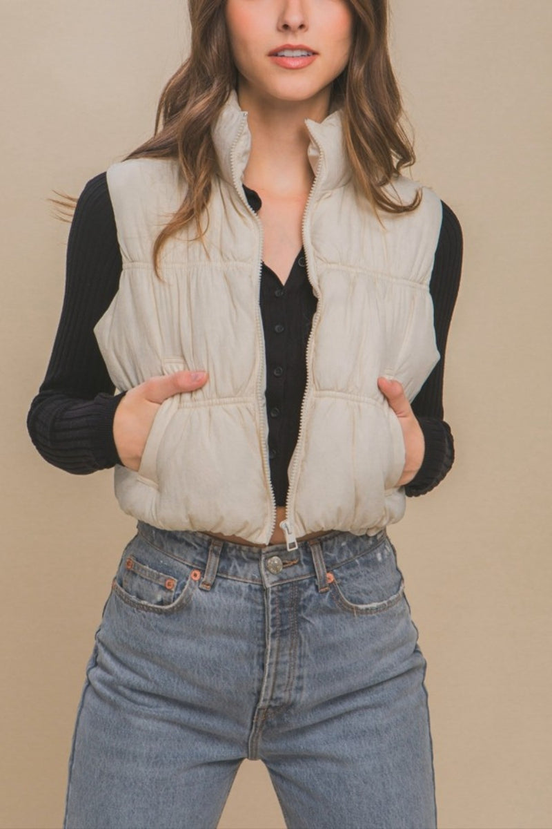 Love Tree Zip Up Turtleneck Cropped Vest Coat - Brittney MADE