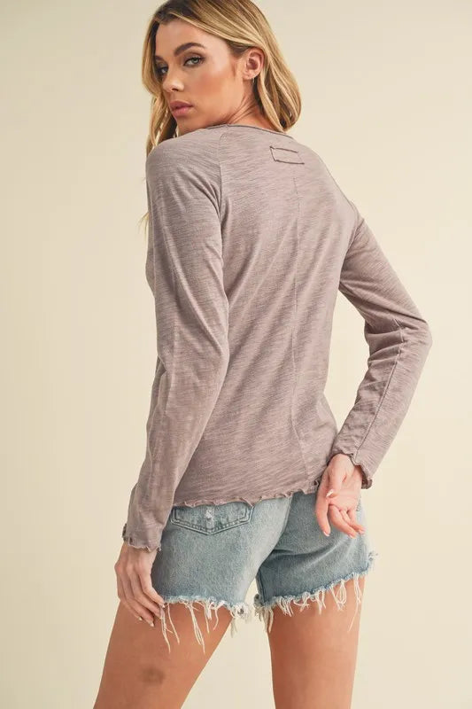 Aemi + Co Lettuce Hemline Round Neck Raglan Sleeve T-Shirt - Brittney MADE