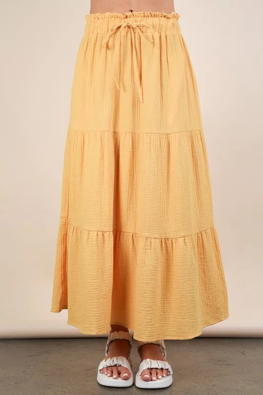 VERY J Elastic Waist Tiered Maxi Skirt - Brittney MADE