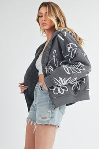 Aemi + Co Flower Print Zip Up Sherpa Hoodie - Brittney MADE