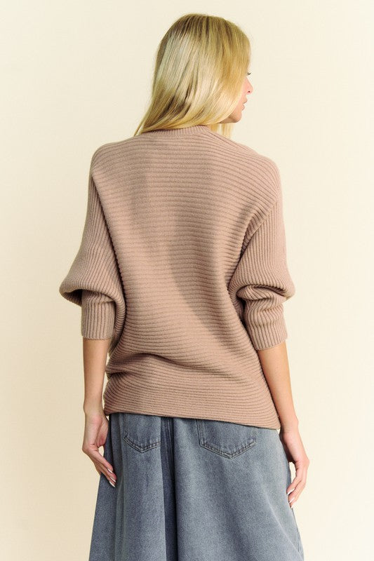 Davi & Dani Round Neck Batwing Sleeve Sweater - Brittney MADE