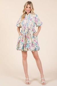 GeeGee Floral Eyelet Lace Puff Sleeve Mini Shirt Dress - Brittney MADE