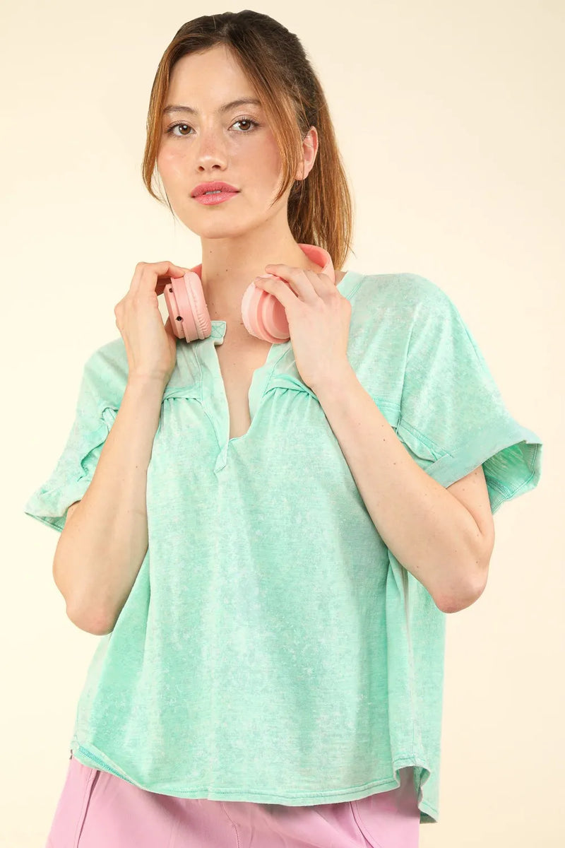 VERY J Nochted Short Sleeve Washed T-Shirt - Brittney MADE