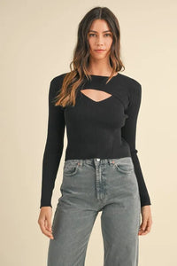 MABLE Cutout Long Sleeve Ribbed Knit Top - Brittney MADE