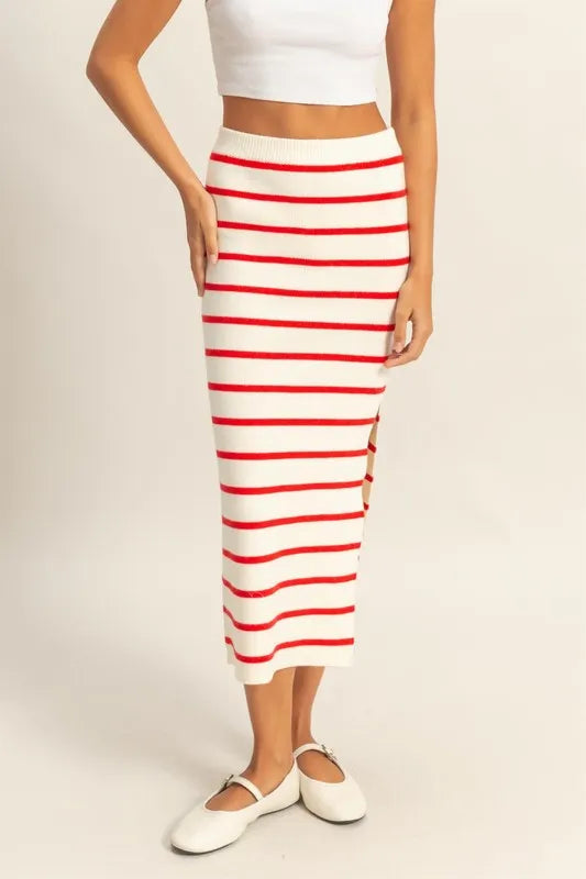 HYFVE Side Slit Striped Bodycon Sweater Skirt - Brittney MADE