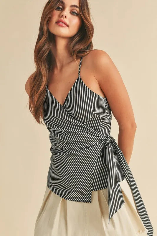 Aemi + Co Side Knotted Surplice Striped Cami - Brittney MADE